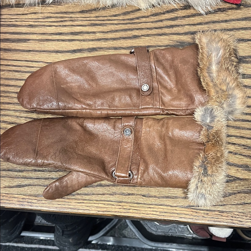 Leather Mittens with Fur Trim sold as